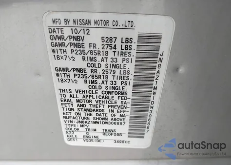 2013 Nissan Murano Sl from USA, damaged, VIN JN8AZ1MW1DW306887